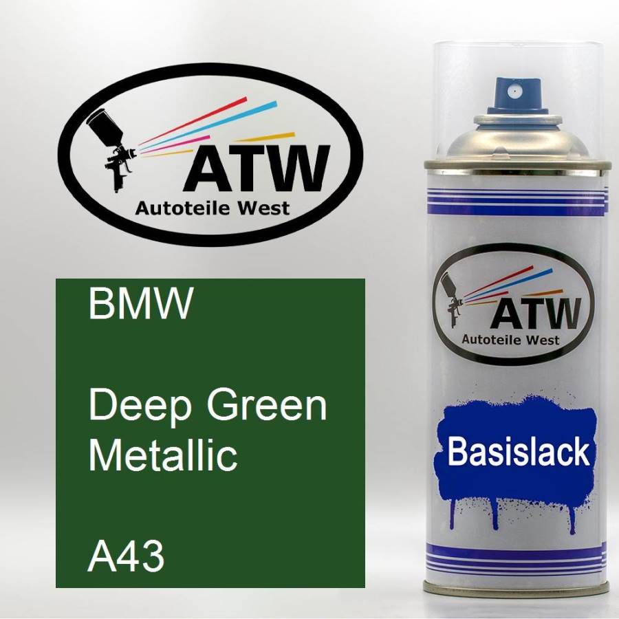 BMW, Deep Green Metallic, A43: 400ml Sprühdose, von ATW Autoteile West.